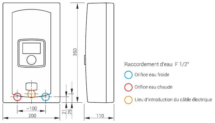 Croquis du chauffe eau instantané à commande électronique EPME Kospel